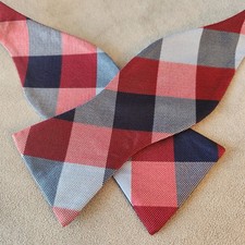 Cremieux bow tie men's 100 silk plaid blue red self formal classic retro new 40