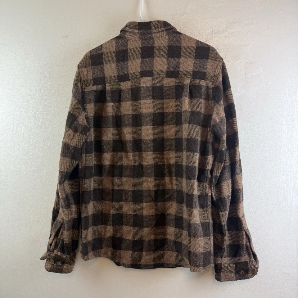 Woolrich Mens Plaid Shirt Jacket Button Front Brown Shacket Wool Nylon Cabin M - Image 4 of 4