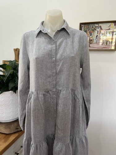 ALESSANDRA Grey Tiered Linen Dress Size Xxs Fits Size 8-12 Midi - Picture 12 of 12