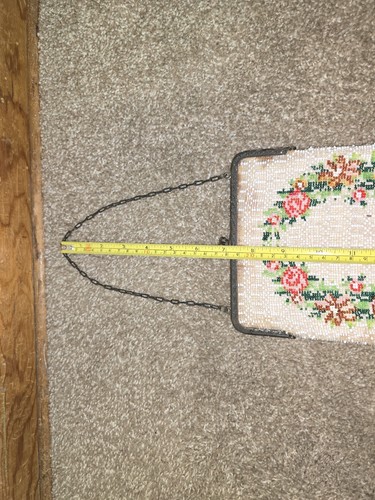 Antique Glass Micro Beaded Purse 1920’s White Flowers Floral Design Pink Lining - Picture 13 of 16