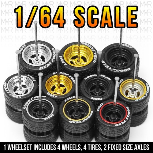 Maßstab 1:64 4 Speichen Goodyear Profil Real Rider Räder Felgen Gummi Reifen Set für Hot - Bild 25 von 25