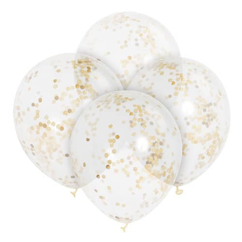 6 PALLONI TRASPARENTI CON CORIANDOLI ORO - Foto 1 di 1