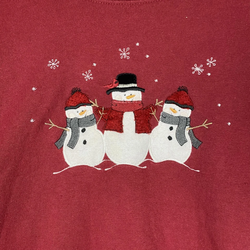 Sudadera Morning Sun Top Stitch Mujer 3X Muñeco de Nieve Rojo Bordado Navidad Foto 3 de 4