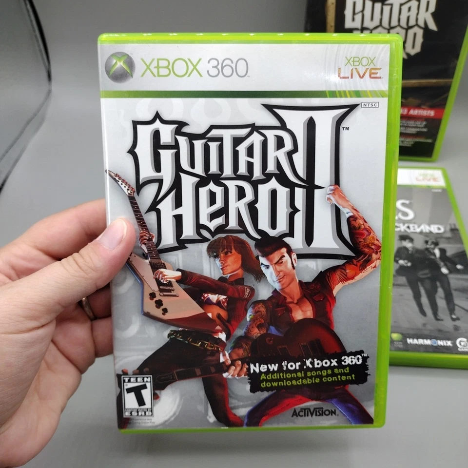 Lot of 4 Xbox 360 Guitar Hero II & 5, Rock Band 2 & Beatles Rock Band Tested - Image 2 of 4