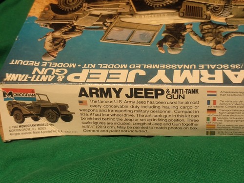 vtg Monogram 1982 Army Jeep And Anti Tank Gun 1:35 Model Kit Complete Unbuilt - Bild 4 von 8