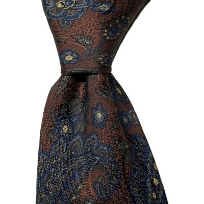 ROBERT TALBOTT Studio Mens Silk Necktie USA Designer Paisley Brown/Blue EUC