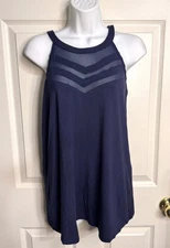 NWT INC International Concepts Sz XXL Navy Sheer Detail Halter Neck Knit Top