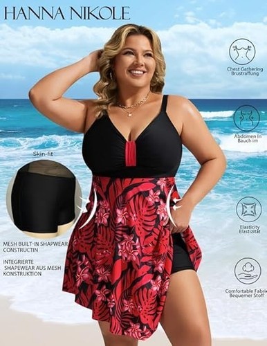 Hanna Nikole Women's Plus Size Skirted One-Piece Swimsuits Tummy Control beach - Picture 16 of 27
