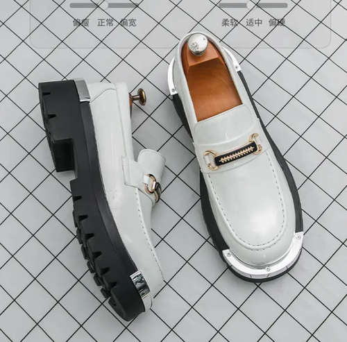 Mocasines de plataforma para decoración de metal con punta redonda de cuero zapatos planos de negocios para boda - Imagen 4 de 11