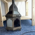 Bohemian Style Hanging Candle Lantern Metal and Contoured Glass