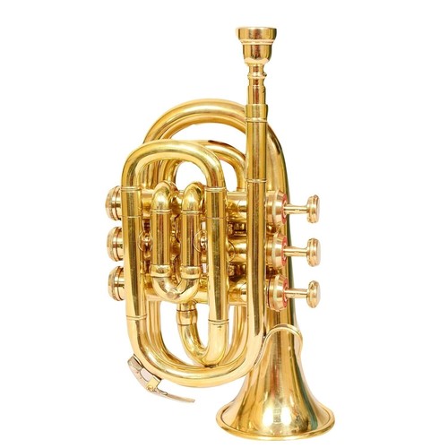Trompeta decorativa de bolsillo con acabado dorado antiguo boca brillante real - Imagen 2 de 7