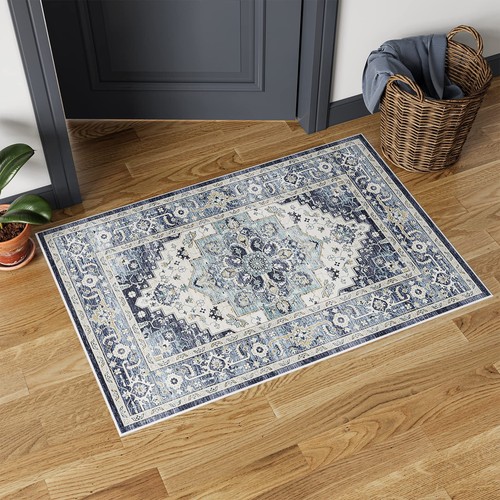 Vintage Collection Washable Area Rug - 2x3 Door Mat Small Entryway Rug Distre... - Picture 2 of 9