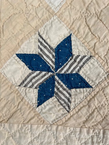 Antique Hand Stitched Star Quilt (87X75.5") - Picture 3 of 11