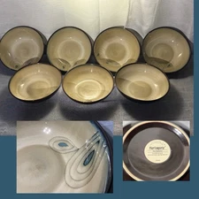 Set of 7 Pier 1 Imports Teal Reactive Peacock 8” Stoneware Bowls Excellent