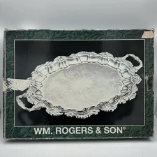 WM Rogers & Son Silverplated Chippendale Tray Footed W/Handles 00110566 W/Box