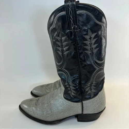Stivali cowboy vintage Tony Lama 12 stile AA R80565 bicolore nero grigio grigio vintage - Foto 7 di 16