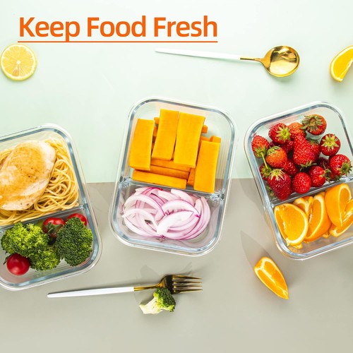 Glas Mahlzeit Vorbereitung Behälter 2 Fächer mit Deckel (5er Pack 34oz) Geteilte Aufbewahrung - Bild 2 von 5