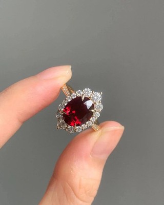3.85 Ct Oval Cut Natural Ruby & Diamond Wedding Halo Ring 14K Solid Yellow Gold