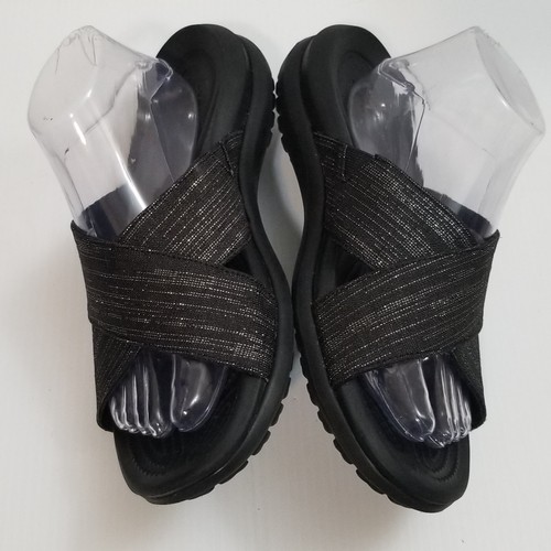 Crocs Sandals Womens Size 11 Capri Shimmer XBand Black Slide Comfort Slip On GUC - Picture 6 of 14