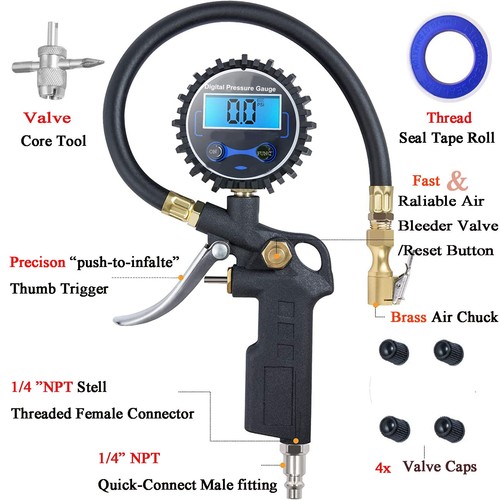 Manómetro digital de neumáticos con inflador, portabrocas de aire 250 PSI y compresor A... - Imagen 2 de 6