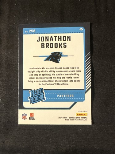 Panini Donruss Optic Jonathon Brooks 2024 púrpura con clasificación de choque novato RC #258 - Imagen 2 de 2