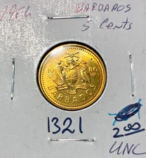 1986 Barbados 5 Cents KM# 11. uncirculated. Coin #1321. Free shipping