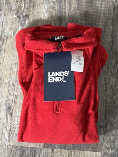 Lands' End Medium Red Fleece Quarter Zip Pullover Casual Comfy Sweatshirt - Picture 3 of 6