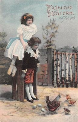 857256) nette Kinder AK Frohe Ostern gelaufen 1906