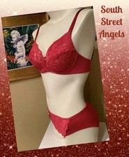 VINTAGE WACOAL 85159 84259 RED BRA HI-CUT PANTY SET 34B / Medium