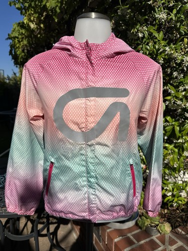 Gap Fit Kids Reflective Pink Green Orange Windbreaker Hooded Jacket Girls Large
