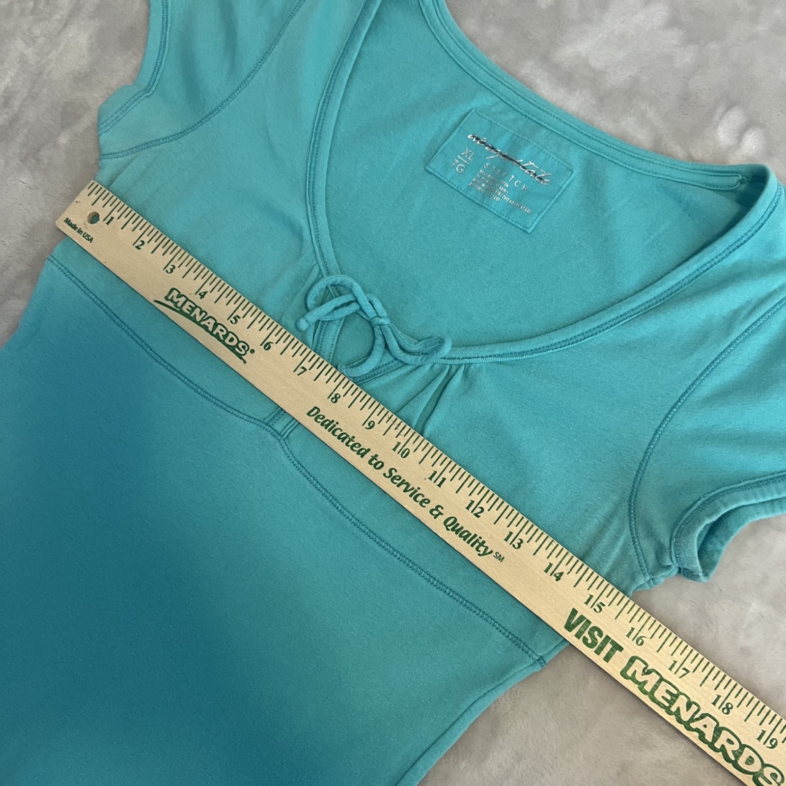 Y2K Aeropostale Top Womens XL Fitted Blue Babydoll Coquette Stretch Cotton Basic