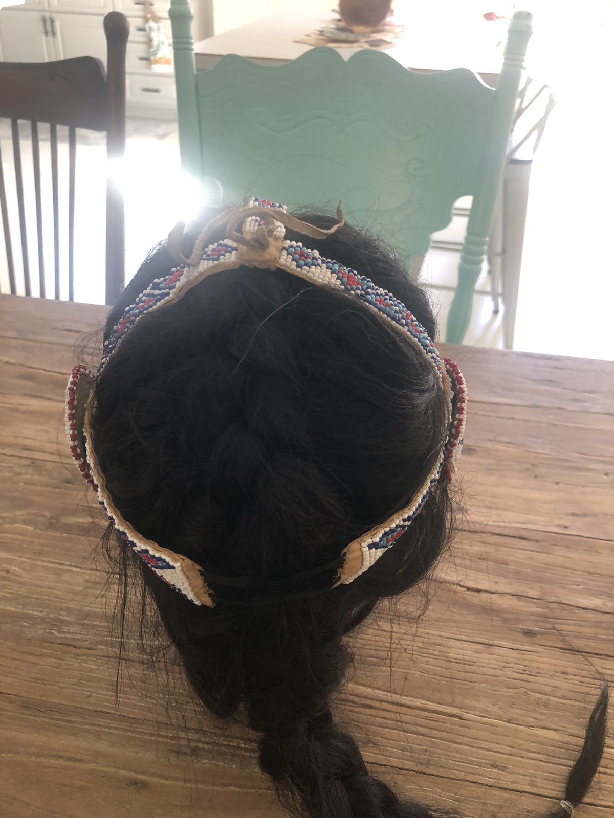 Vtg Native American War Indian Warrior Beaded  Dance Headdress Headband Drum