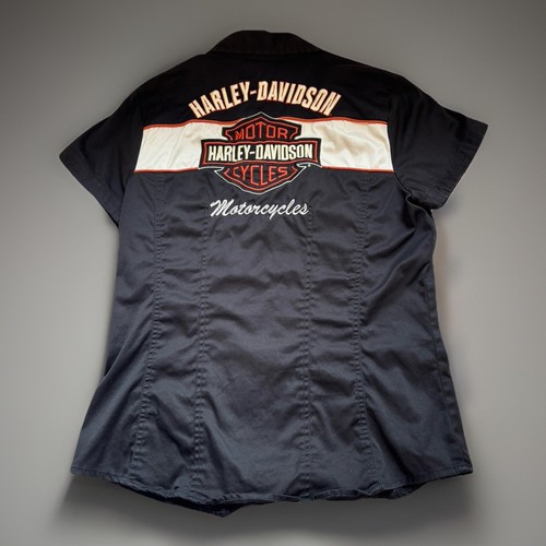 Harley-Davidson Embroidered Women's SS Size Med. Zip Up Garage Shirt Black - Picture 4 of 11