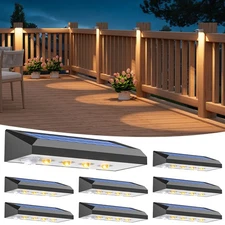 Deck Lights Outdoor 8-Pack - Solar Fence Lights Outdoor Waterproof Warm White...