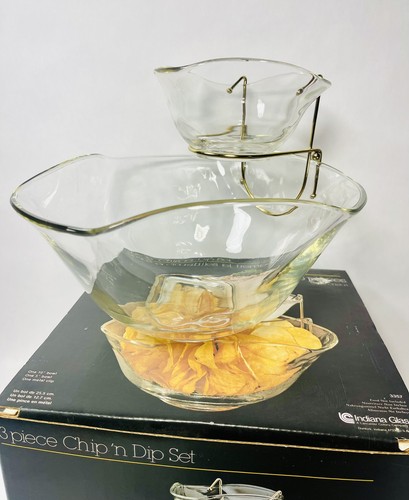 Juego de cuencos grandes vintage Indiana Glass MCM para astillas y inmersiones de vidrio transparente 3357 - Imagen 2 de 4