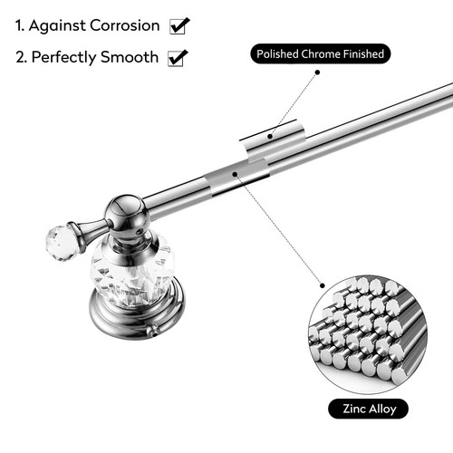 Chrome Towel Bar 24 Inch, Adjustable Crystal Towel Rack, Silver Single Towel ... - Picture 7 of 9