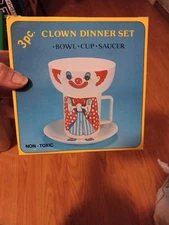 Vintage Clowns Dinner Set Kids, 1960's New In Box