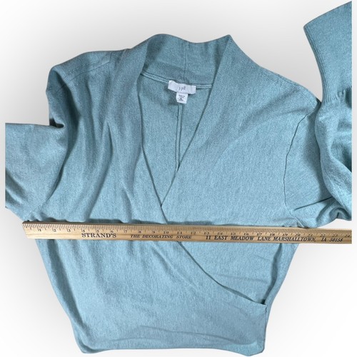 J Jill Sweater Womens XLP Aqua Blue Seamed Wrap Long Sleeve V neck Top Cozycore - Picture 8 of 12