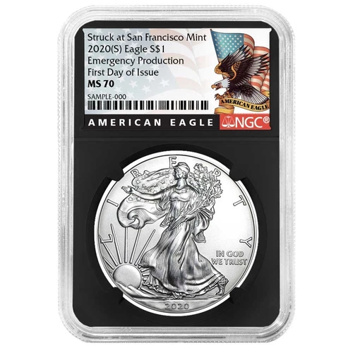 2020 (S) $1 American Silver Eagle NGC MS70 Emergency Production FDI Black Lab...