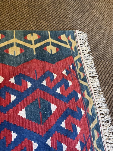 Vintage Turkish Kilim Rug Handwoven Wool Flatweave 3x4 ft Tribal Made in Turkey - Picture 3 of 7