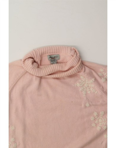 EDDIE BAUER Womens Roll Neck Jumper Sweater UK 18 XL Pink Floral Cotton BE04 - Picture 3 of 3