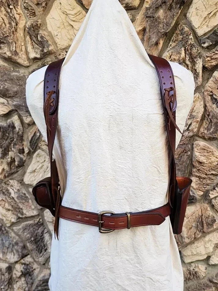 Western Leather Gun Holster Brown Chest Shoulder Holster Rig - Image 3 of 4