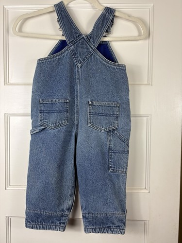 Vintage Old Navy Baby 18-24 blau Fleece gefüttert Denim Jeans Overall Lätzchen Y2K gebraucht, in einwandfreiem Zustand - Bild 4 von 5