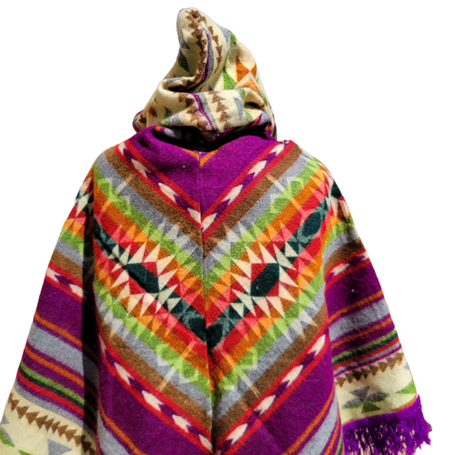 New Alpaca wool ethnic poncho V shaped Cranberry color - Picture 2 of 6