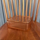 Federal Pink Glass Ribbed Depression Glass Refrigerator Dish and Lid 8 In. Sq.