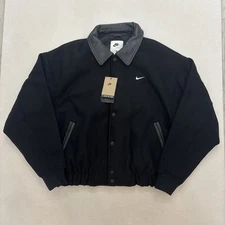 Nike Sportswear Wool Varsity Jacket Black Leather FZ1168-010 Men’s Size Small