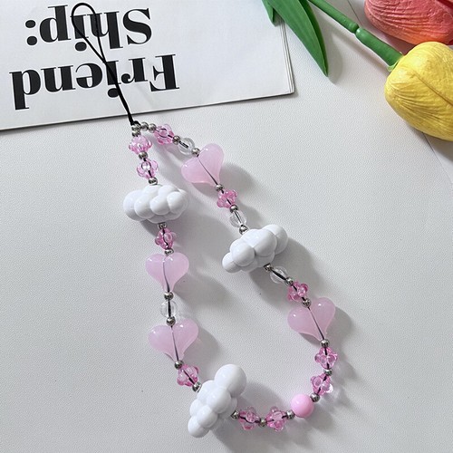 Y2K Love Heart Clouds Phone Lanyard Wristband Sweet Beaded Phone Strap Keychain - 第 7/9 張圖片