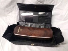 Antique Grooming Kit Set In Black Leather Case/ Clothes Brush, File  Comb 6.5"