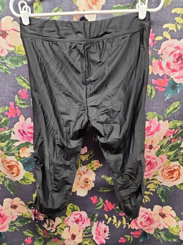 Ruched Side with Ties Activewear Leggings Women's Medium Black Plain Spandex - Picture 5 of 5