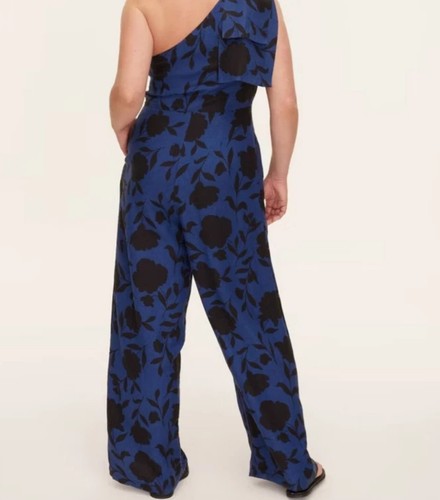 NWT~ Kate Spade sz 17 Classic Rose Floral Navy Blk Jumpsuit one shoulder bow #70 - Picture 6 of 9